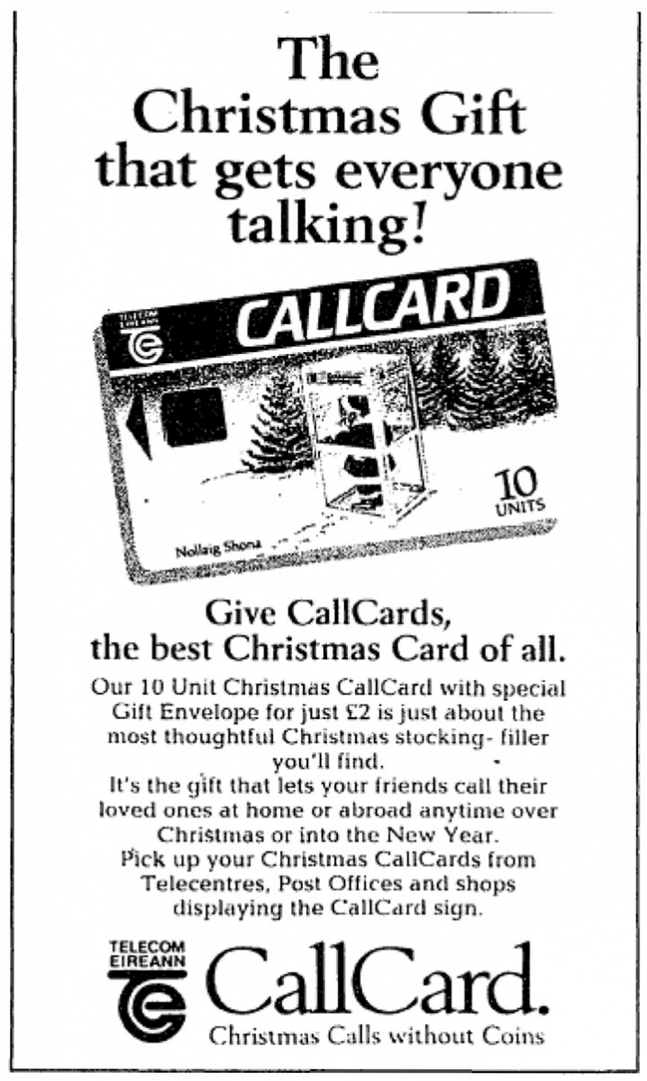 Christmas Callcard Advert - Irish Times December 1992