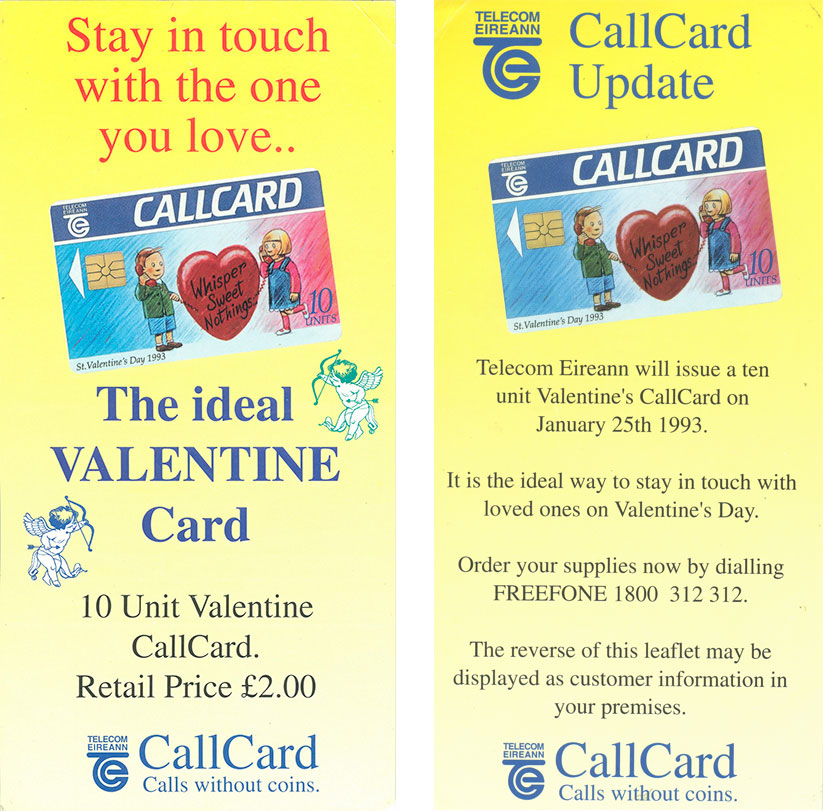 Valentines day 1993 Callcard Leaflet