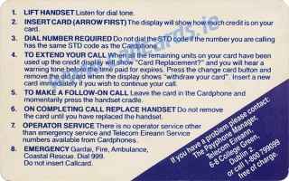 Rock of Cashel Callcard (back)