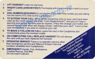 All Ireland Hurling Callcard (back)