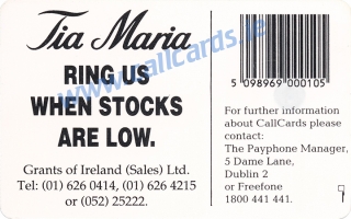 Tia Maria 1993 Callcard (back)