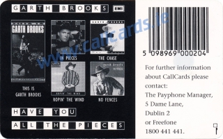 Garth Brooks Callcard (back)