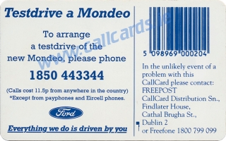Ford Mondeo Callcard (back)