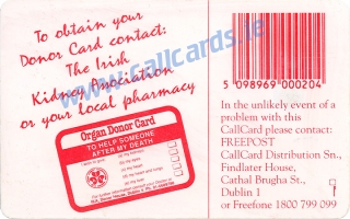 Irish Kidney Association Callcard (back)