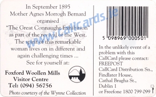 The Great Connaught Exhibition 1895 at Foxford Woollen Mills Callcard (back)