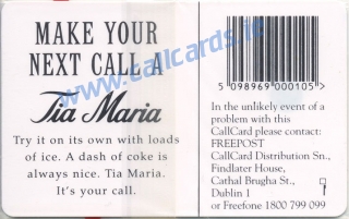 Tia Maria 1995 (A) Callcard (back)