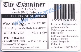 The Examiner 1996 Callcard (back)