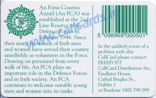 An FCA (F.C.A.) Callcard (back)