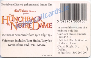 Disney's  The Hunchback of Notre Dame Callcard (back)