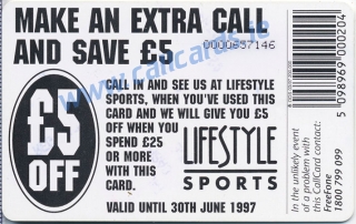 Lifestyle Sports 1997 Callcard (back)