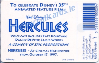 Disney's Hercules Callcard (back)
