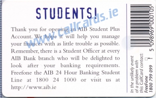 AIB Student Plus 1997 Callcard (back)