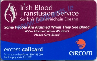 Irish Blood Transfusion Service Callcard (back)