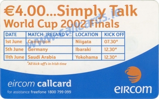 Dean Kiely World Cup 2002 Callcard (back)